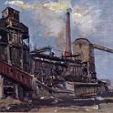 Yellow smoke coal -gas factory Leningrad 1947 oil on canvas 33x43